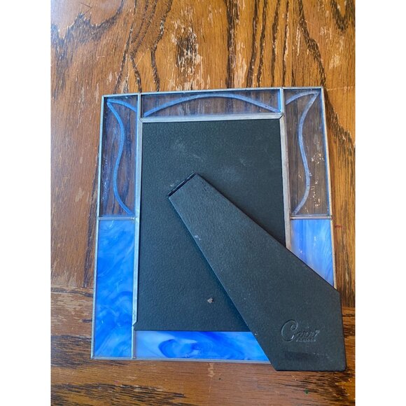 Vintage Carr Stained Glass Photo Frame With Blue & Clear Panels 8x10 Inches Silv - Picture 4 of 6